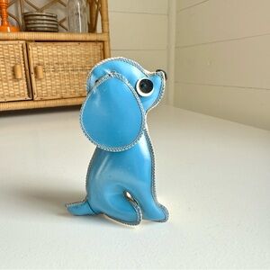 Vintage Oil Cloth Stuffed Animal Blue Dog